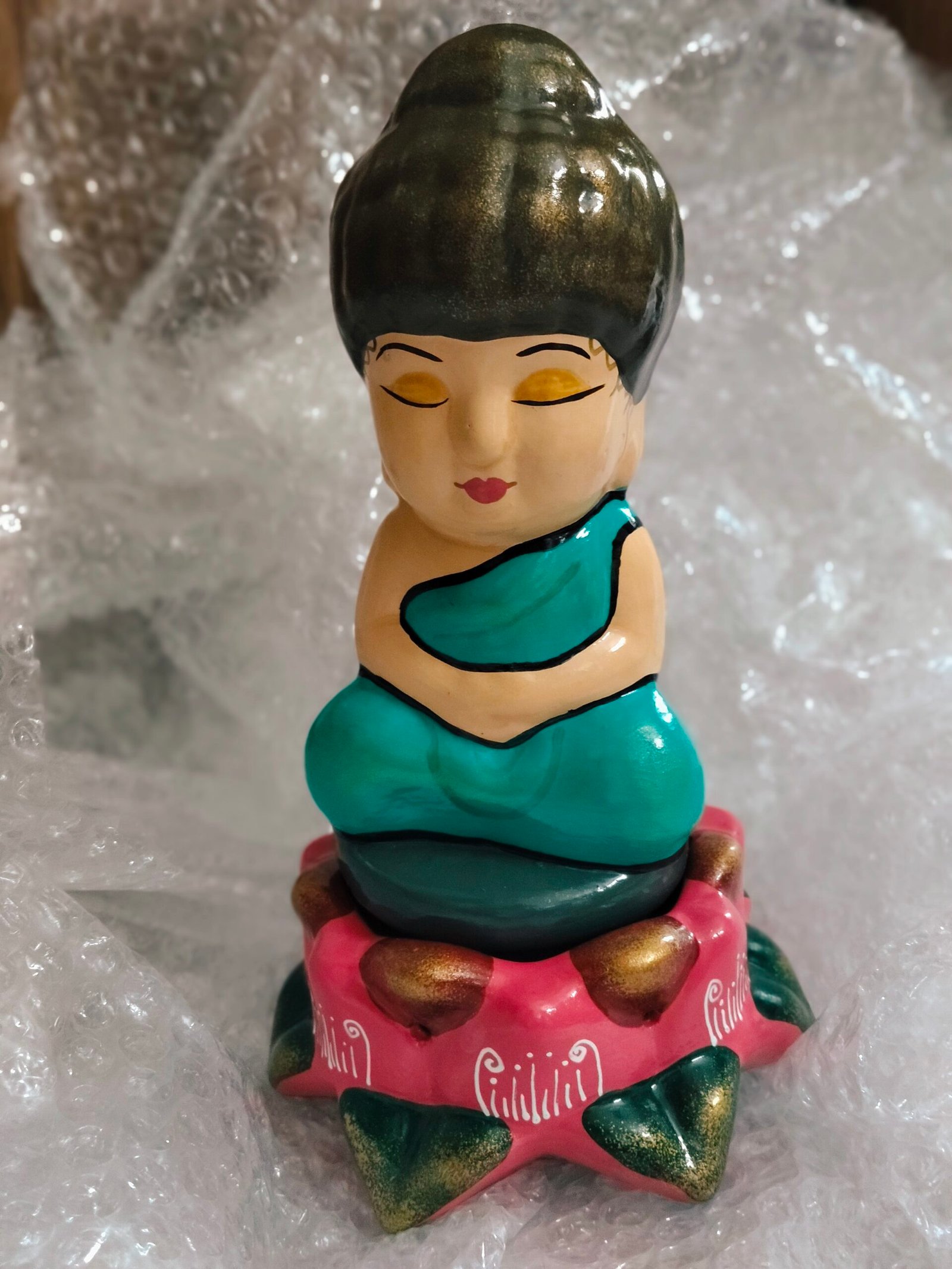 Green Baby Buddha With Lotus_9inch